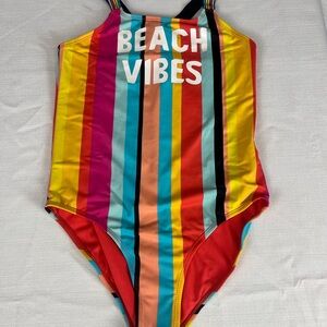 Wonder Nation Girls Rainbow One Piece Swimsuit Beach Vibes Size L 10-12
